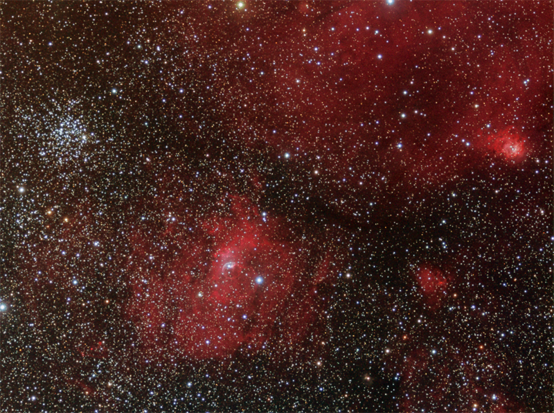 NGC7635 Bubble Nebula, M52 Open Cluster, and NGC7538 in Cassiopeia